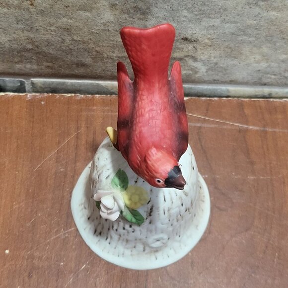 Vintage Red Cardinal Bird Bell Ceramic Figurine - Picture 3 of 9
